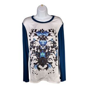 Just Cavalli Long Sleeve Blouse Top Floral Crew Neck Women's XXS